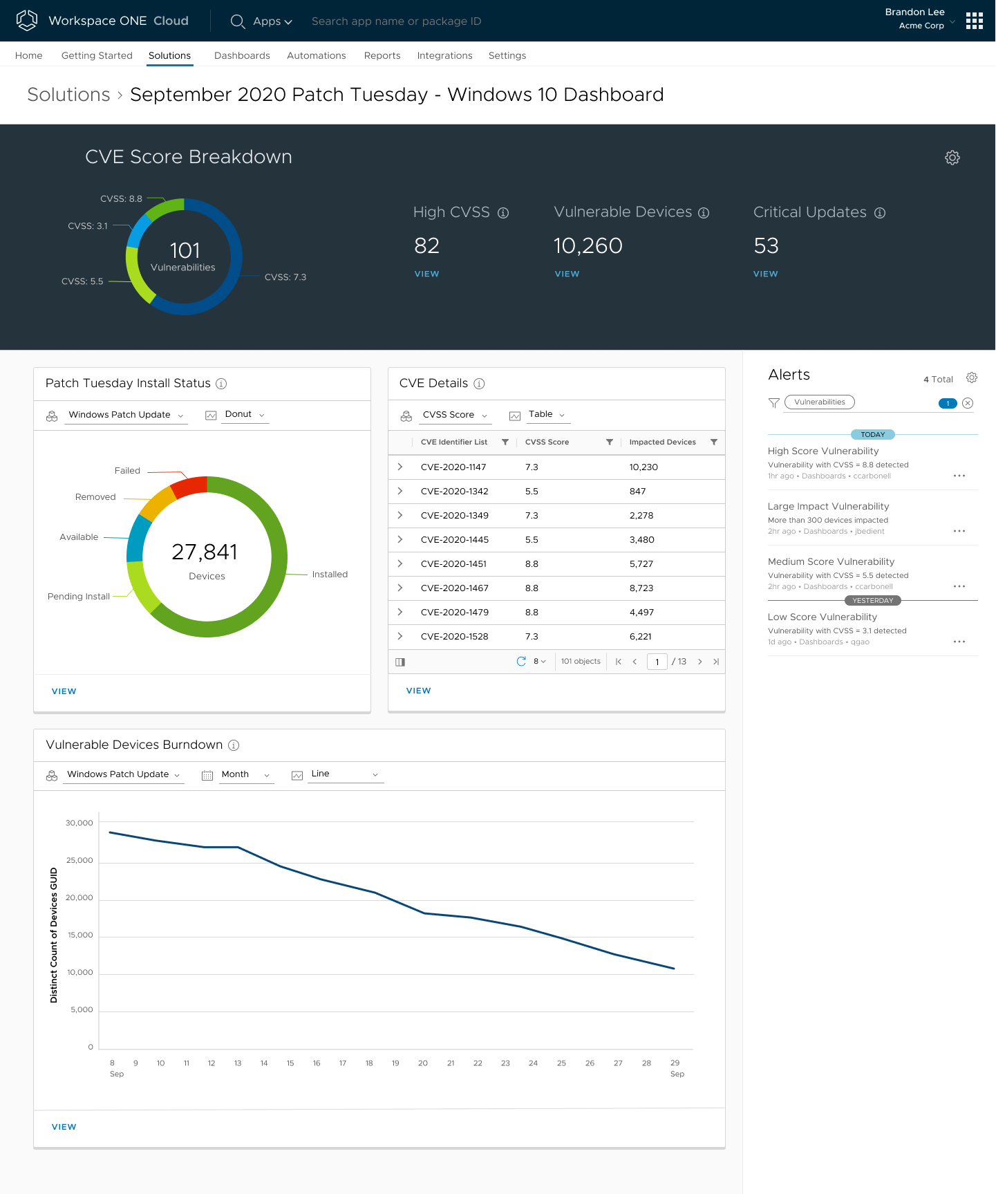 CVE Solution Dashboard - Windows 10